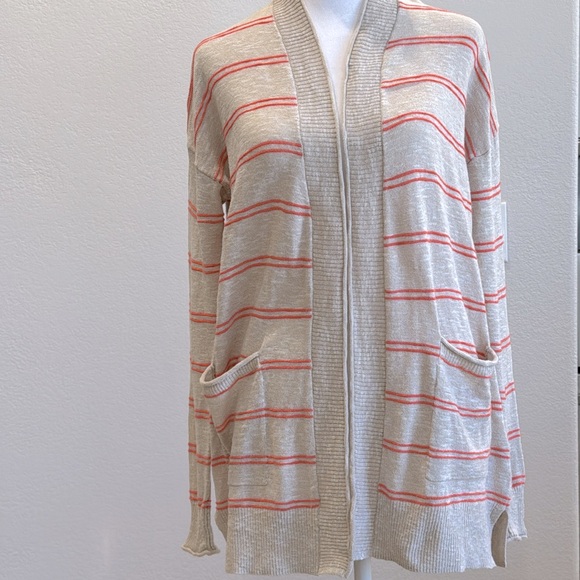 Madewell women’s stripped orange & cream cardigan sweater with pockets size xxs - Picture 2 of 5